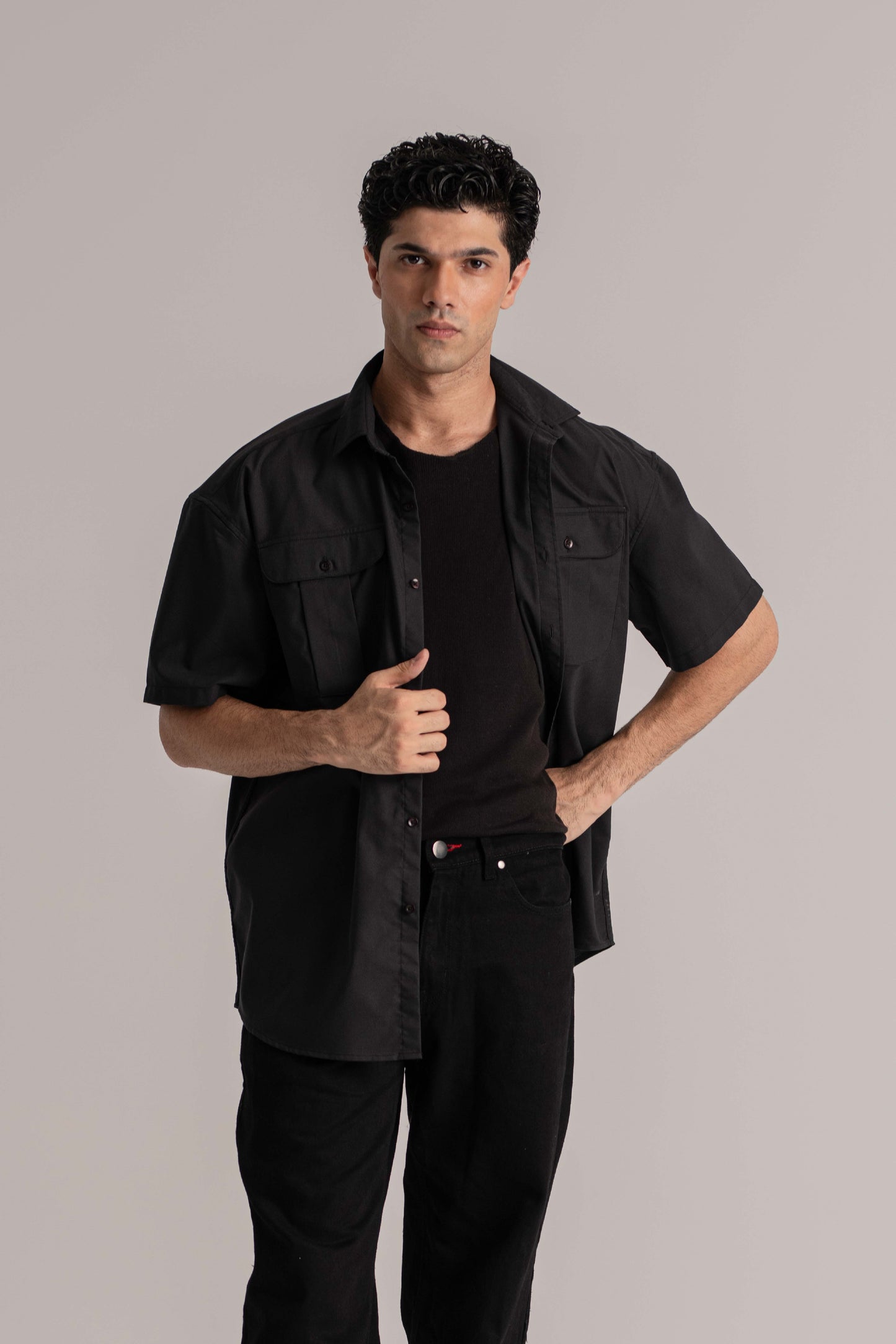 Black Relax Fit Half Sleeve Shirt