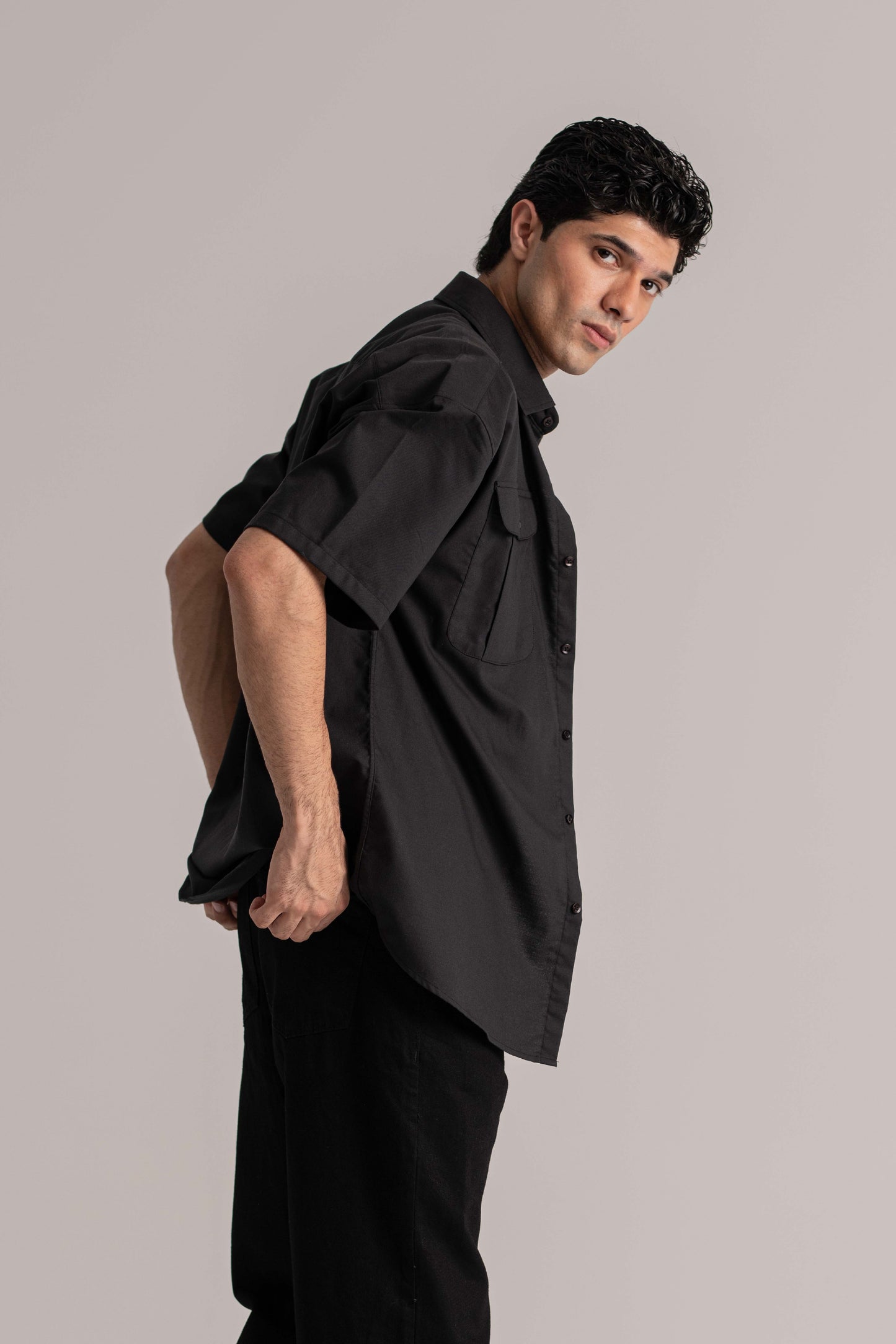 Black Relax Fit Half Sleeve Shirt
