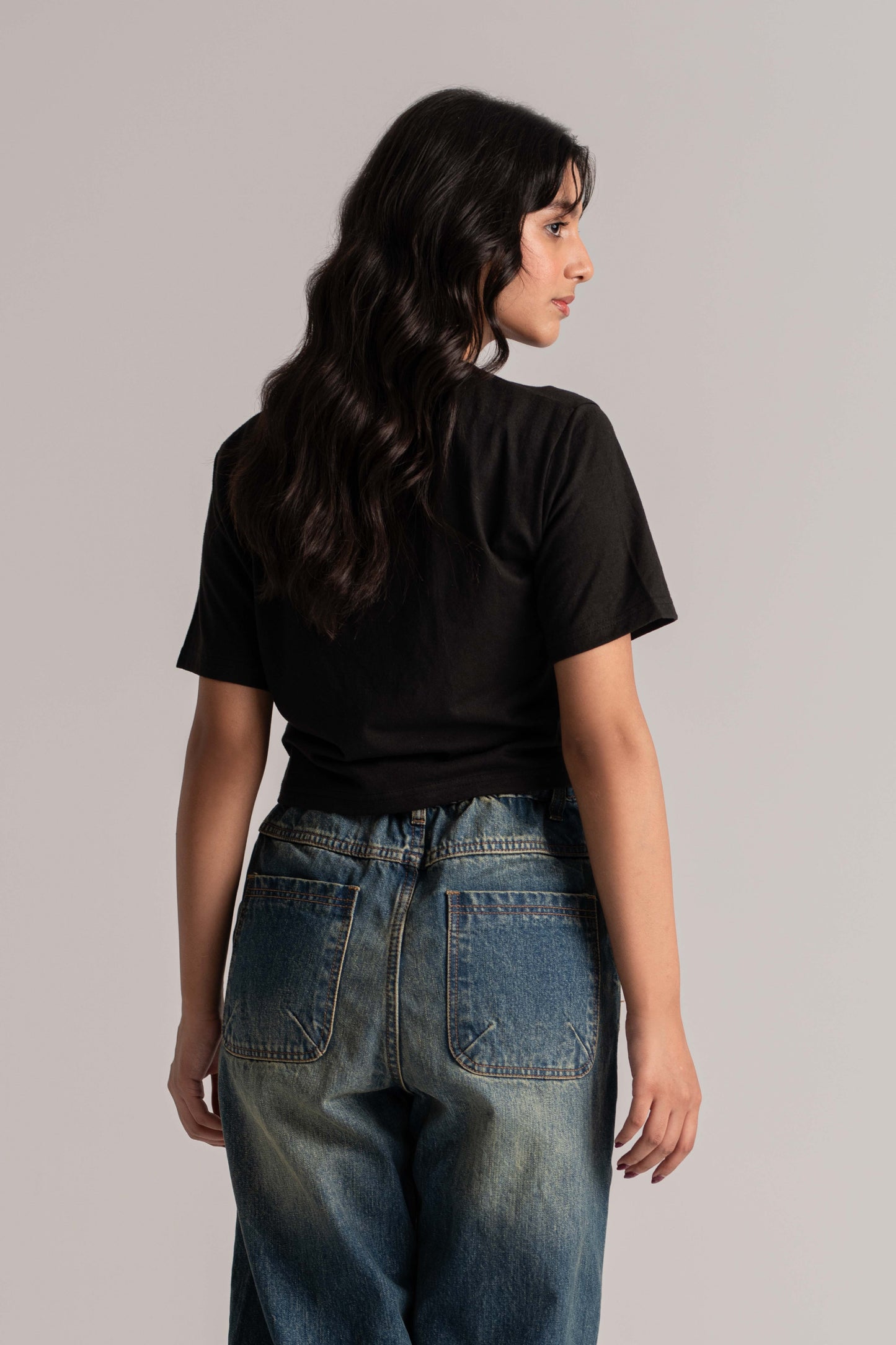 Black Graphic Crop Top