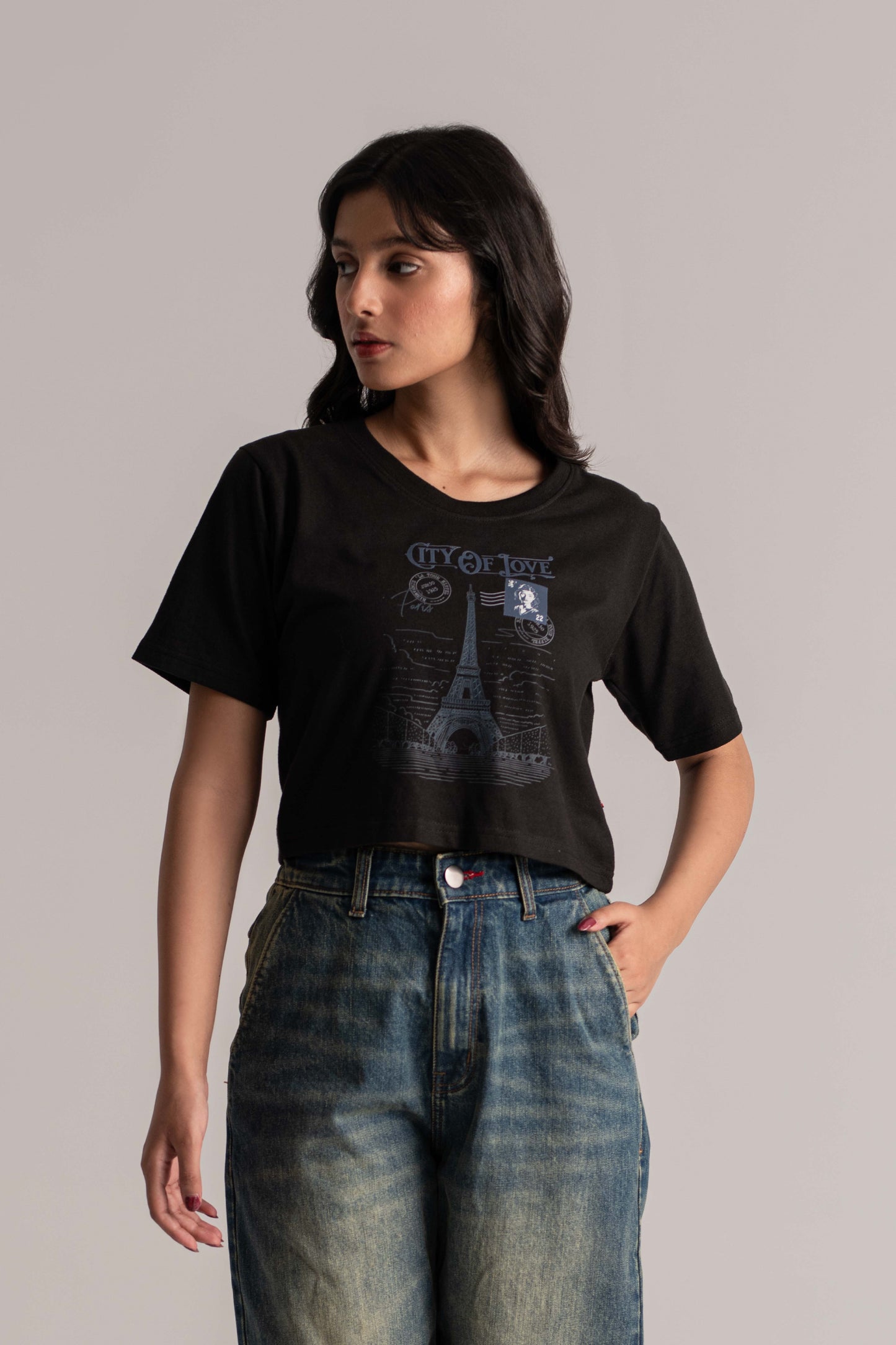 Black Graphic Crop Top