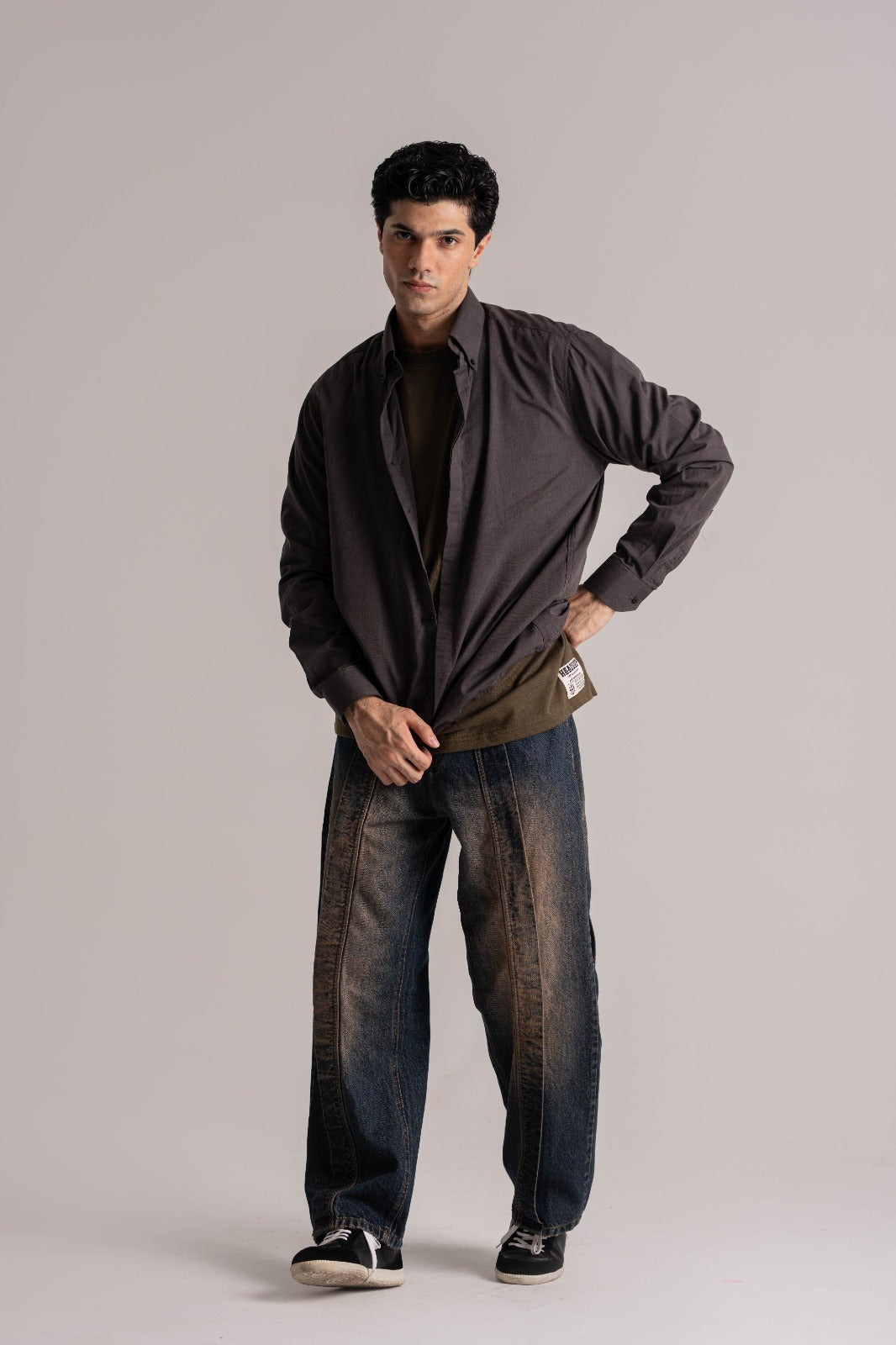 Black Relax Fit Button-Down Shirt