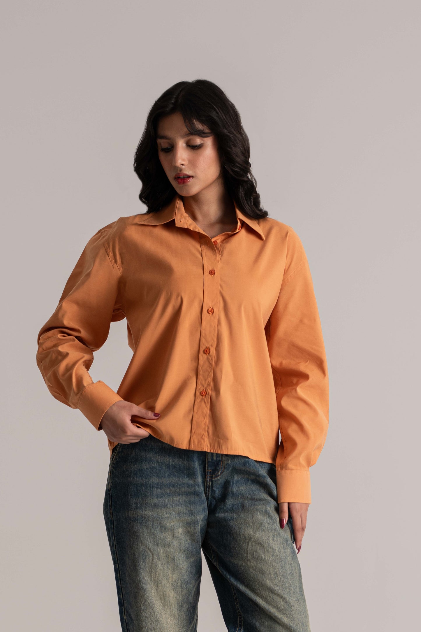 Orange Full Sleeve Basic Shirt