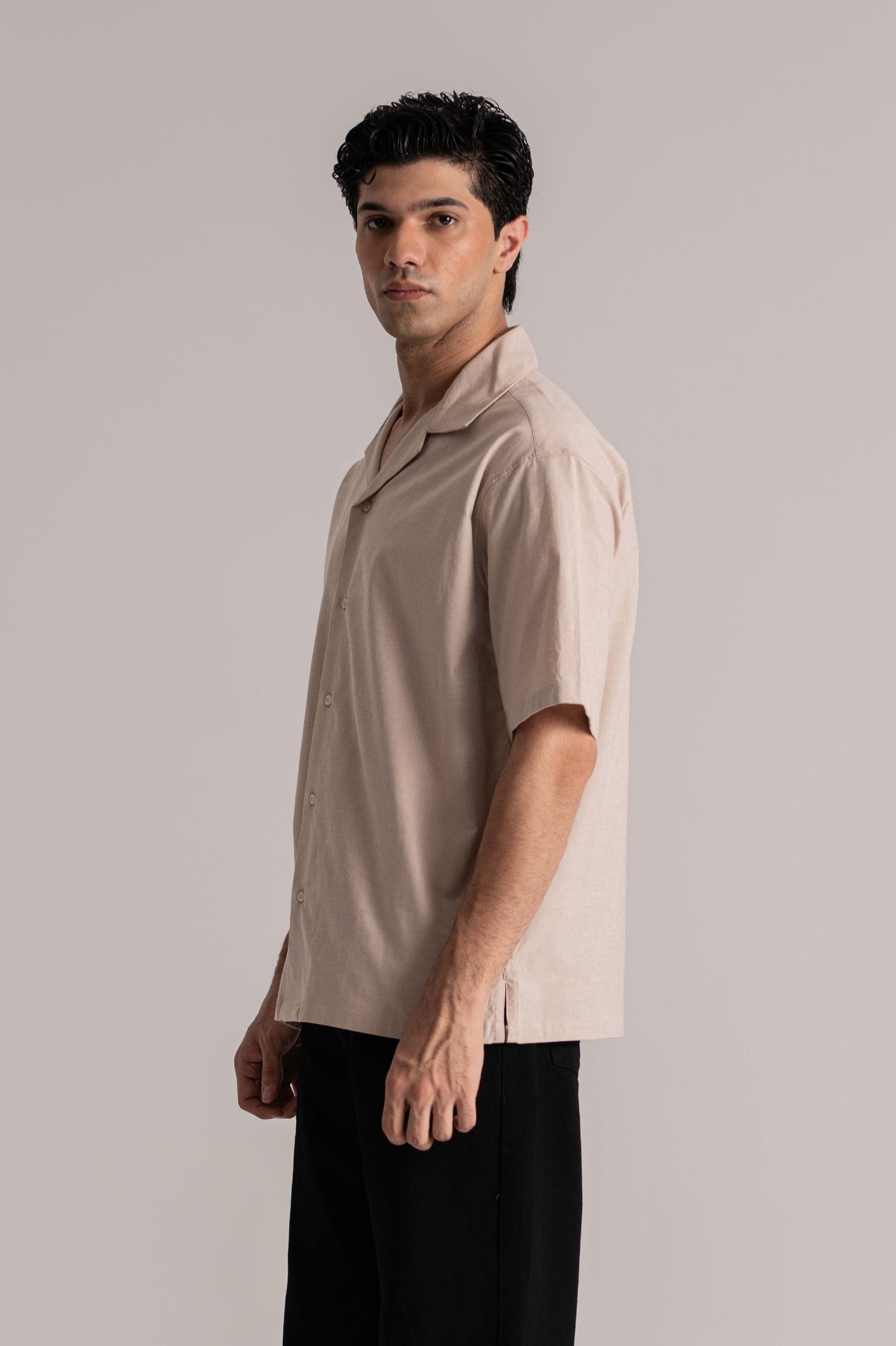 Beige Chambray Half Sleeve Shirt