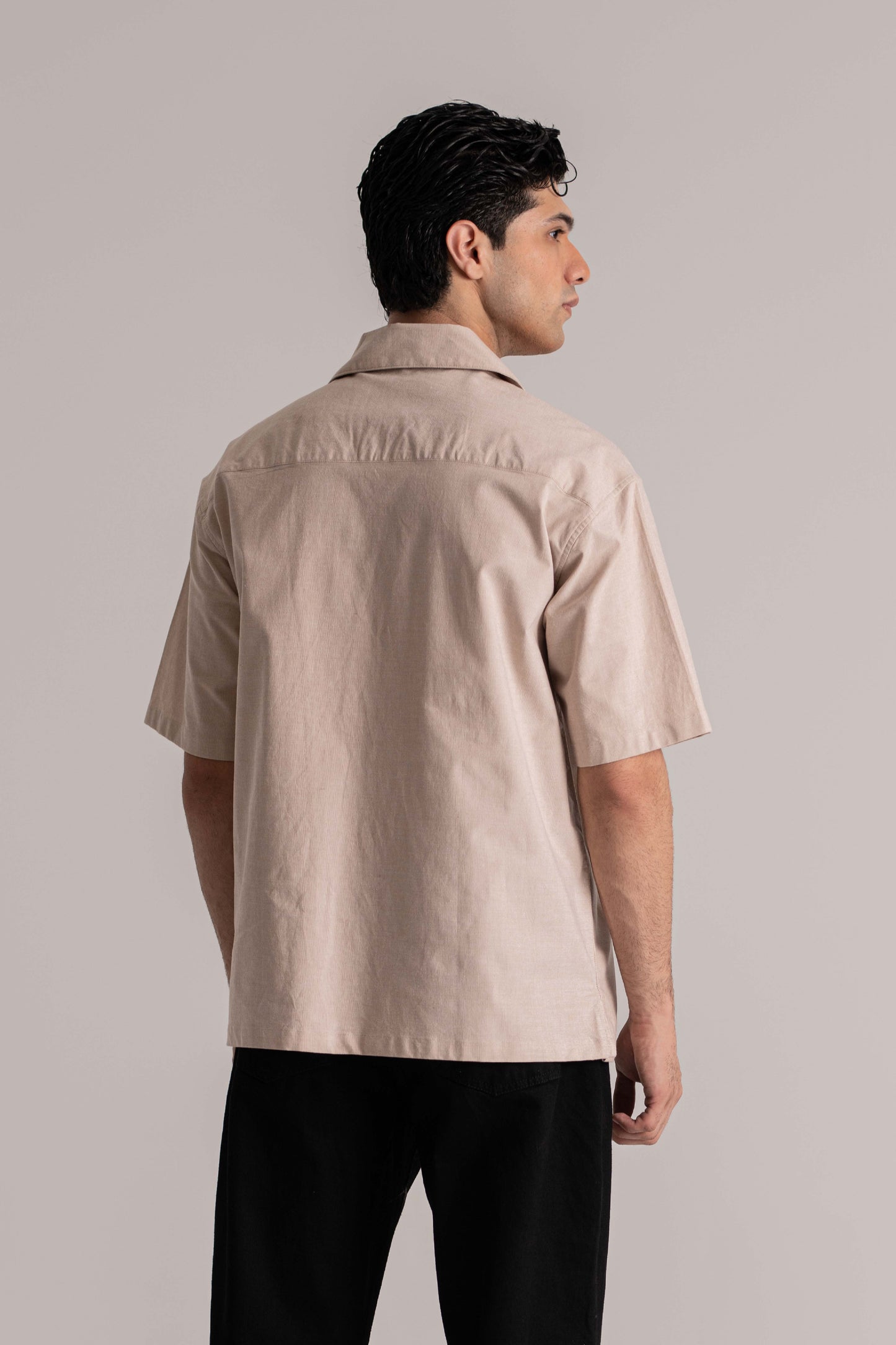 Beige Chambray Half Sleeve Shirt