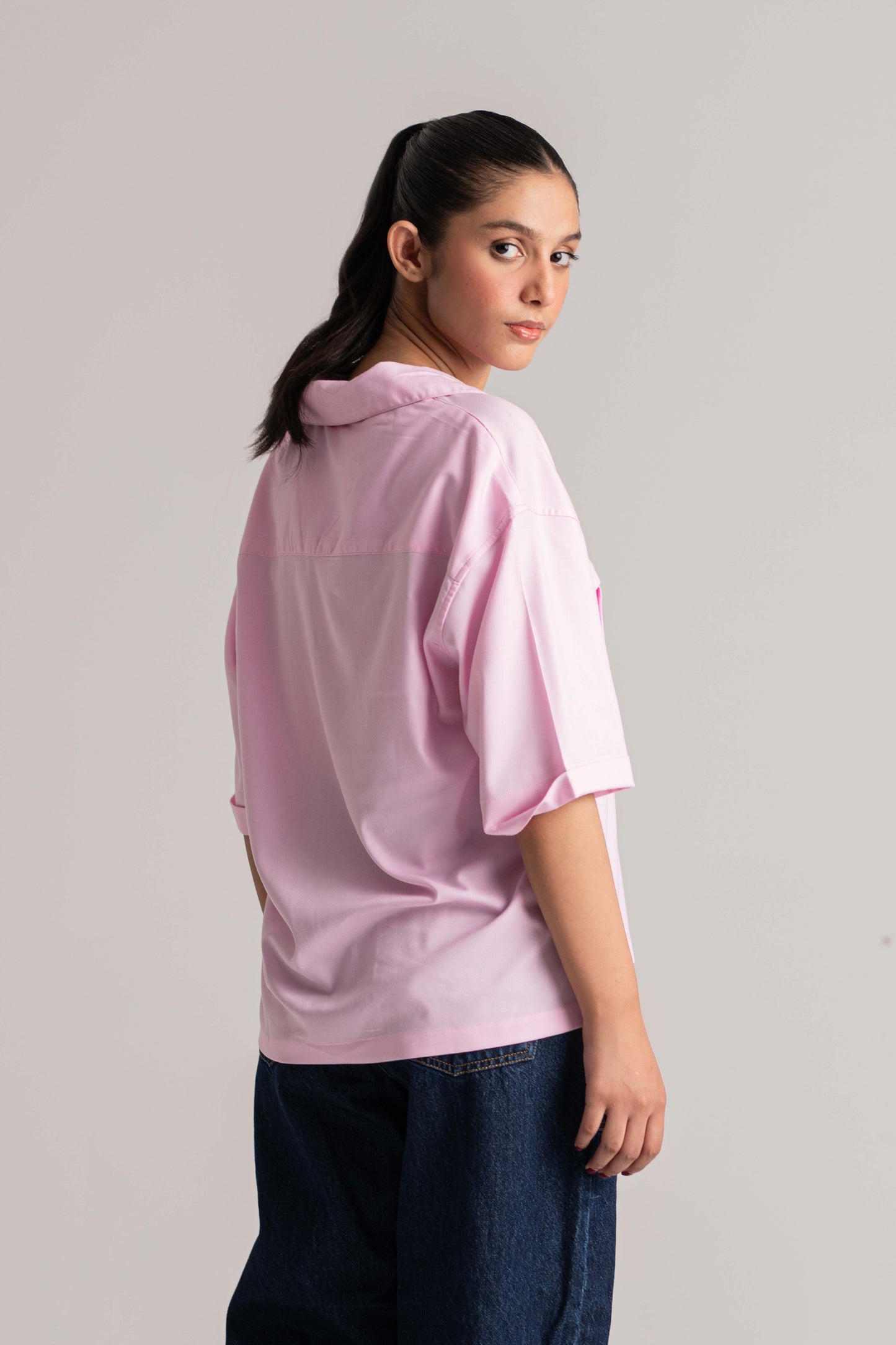 Women’s Pink Oxford Cuban Collar Shirt