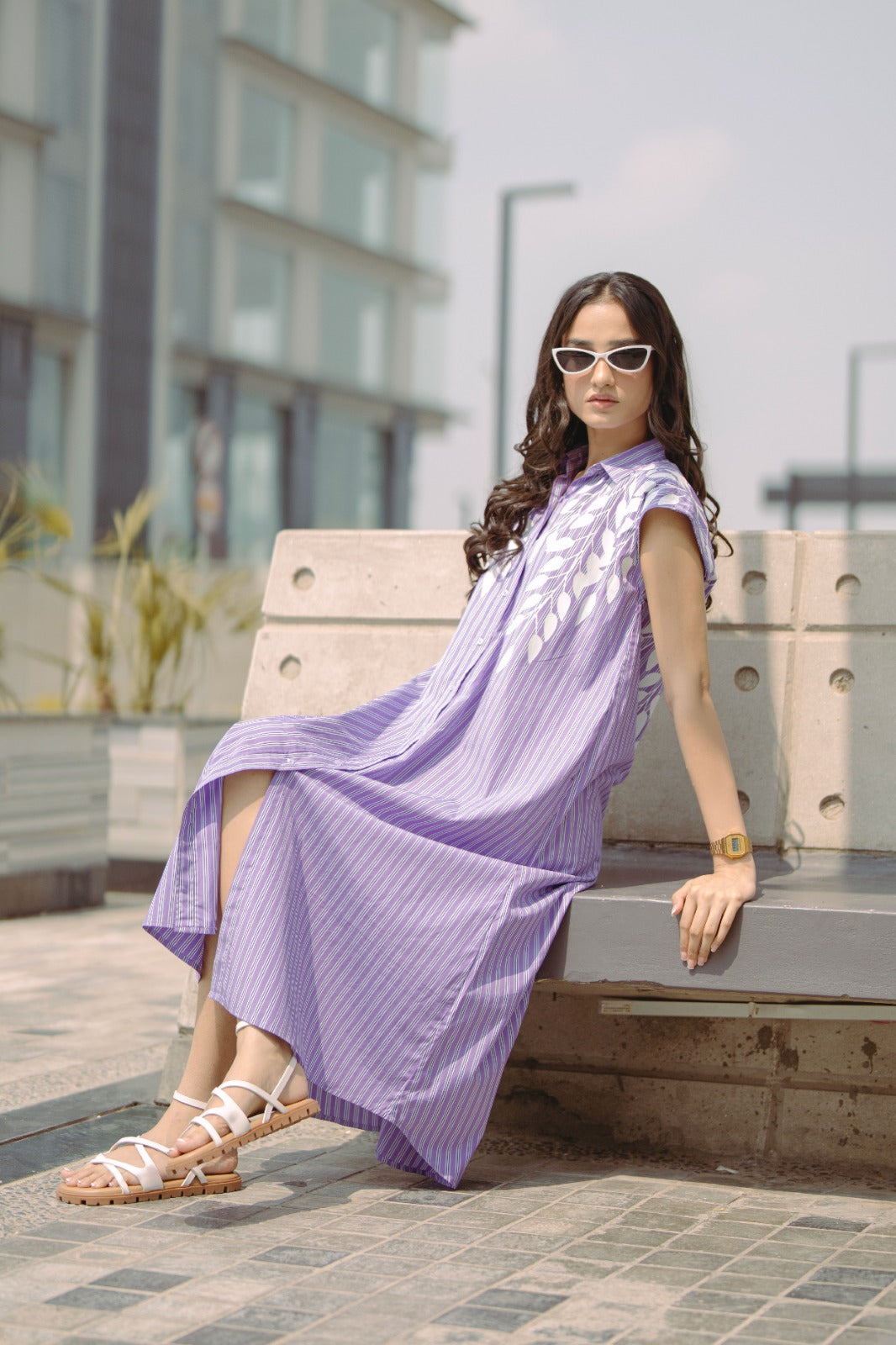 Blue Striped Cotton Button-Down Gown