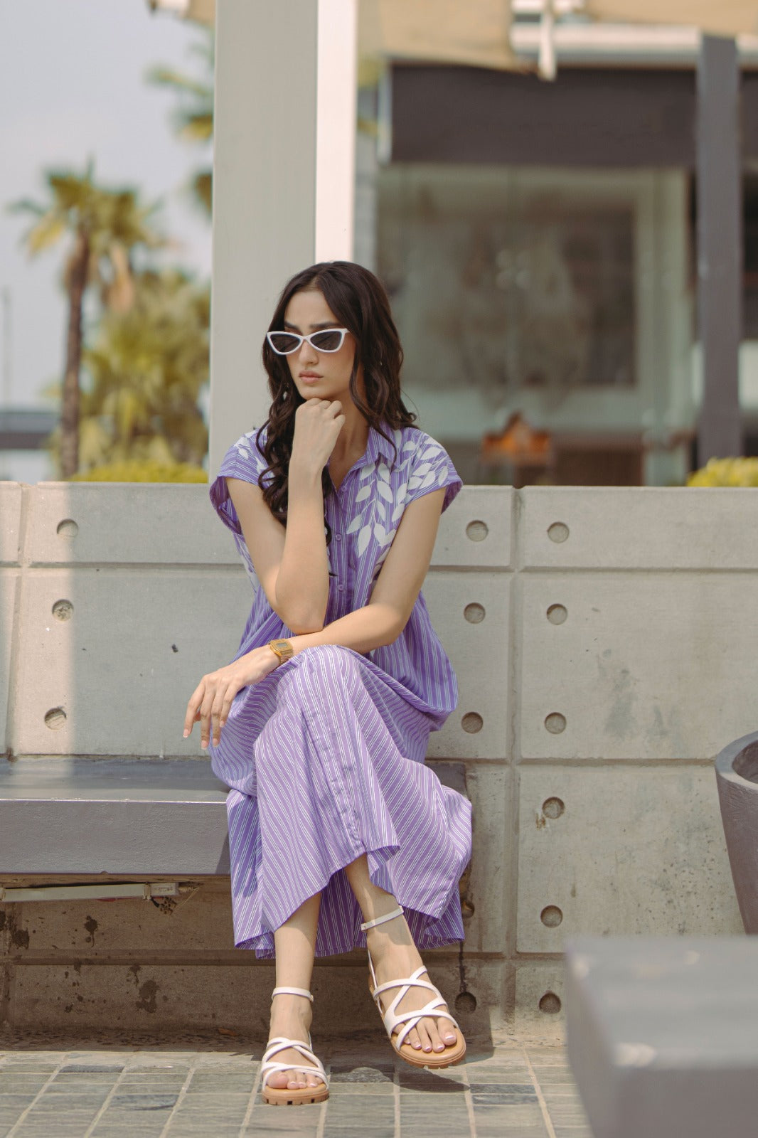 Blue Striped Cotton Button-Down Gown