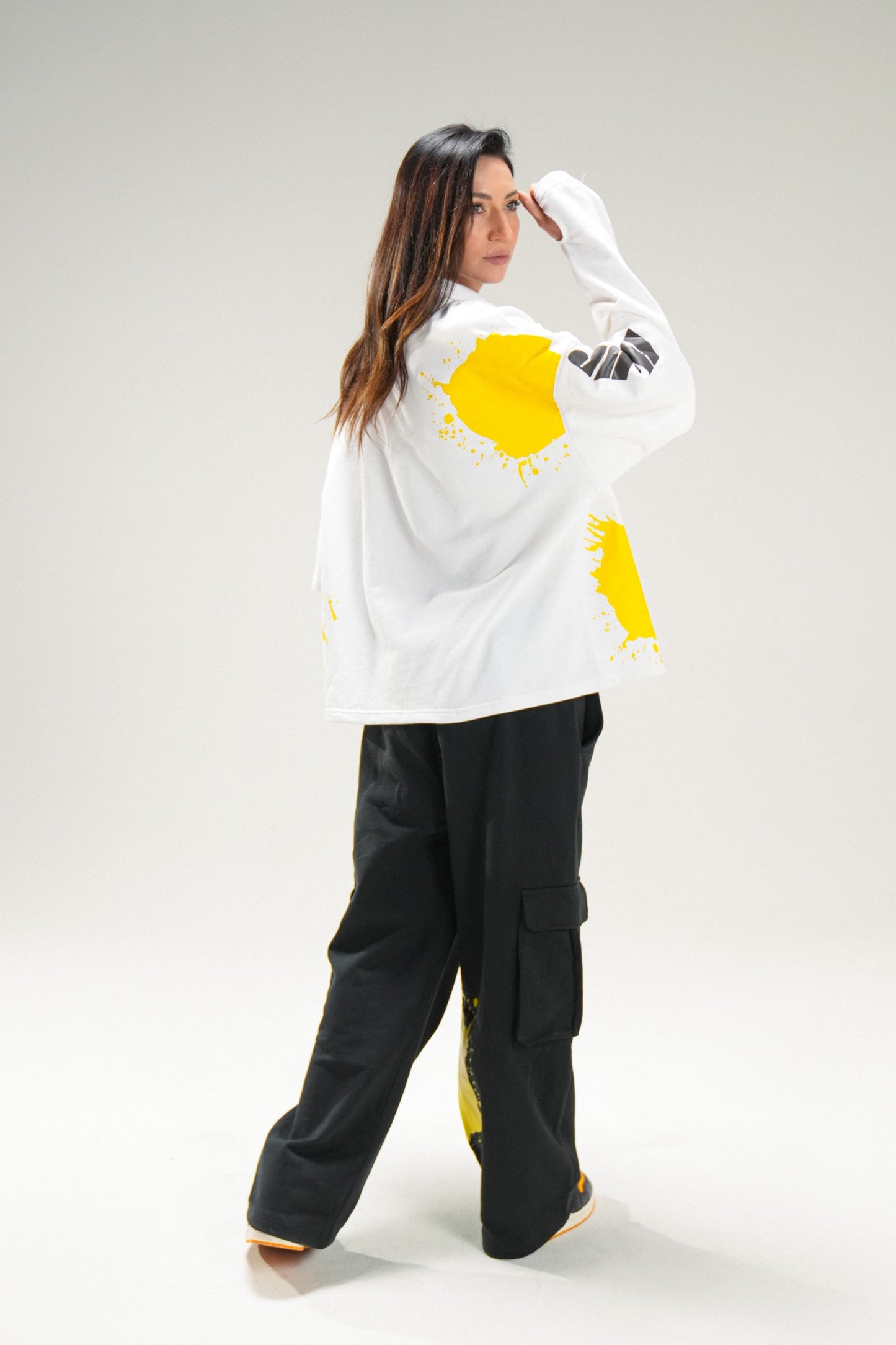 Wide-Leg Splatter Cargo Trousers