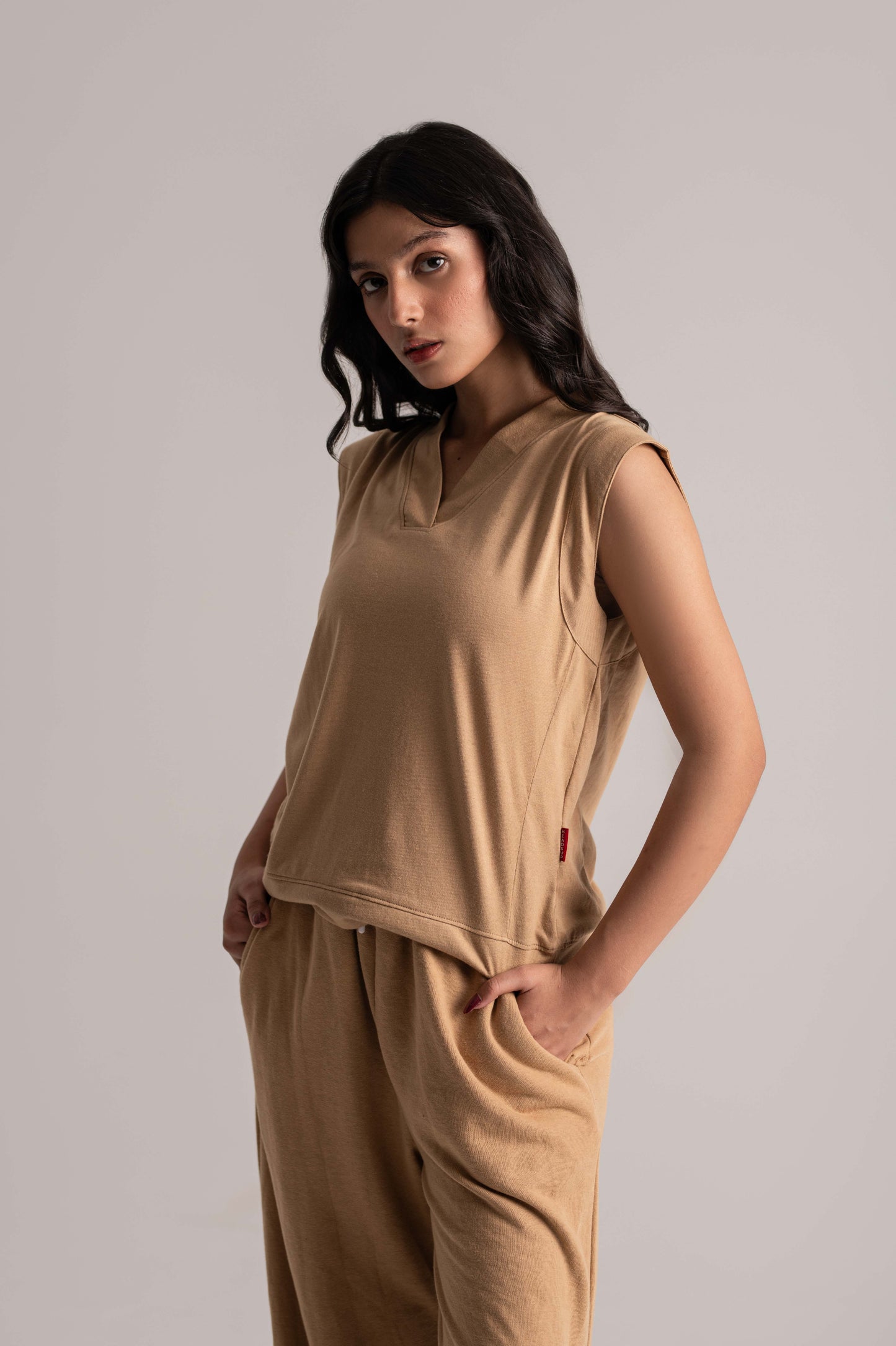 Beige Cotton Relax Fit Co-ord Set