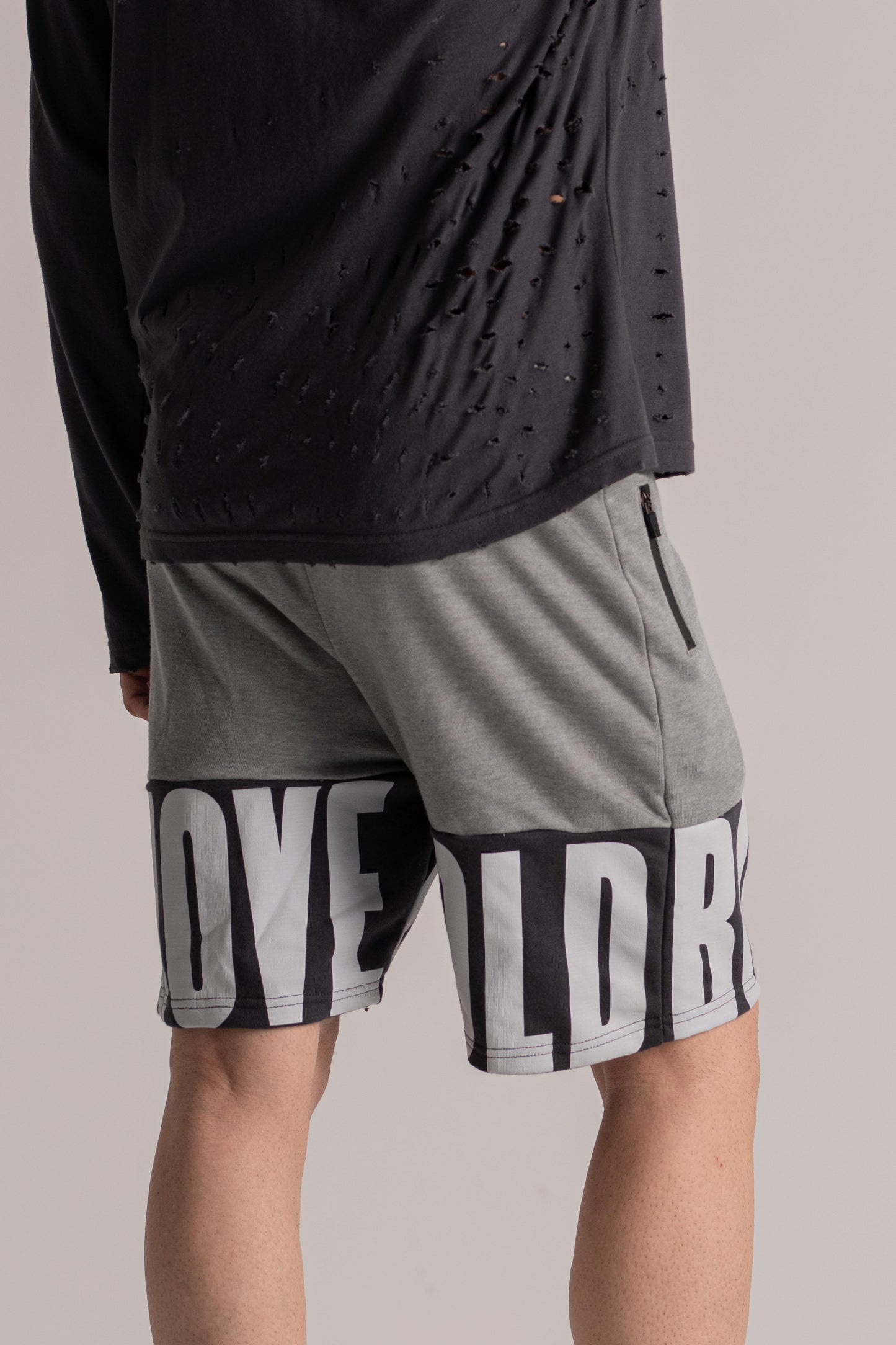 Grey Printed Cotton Shorts