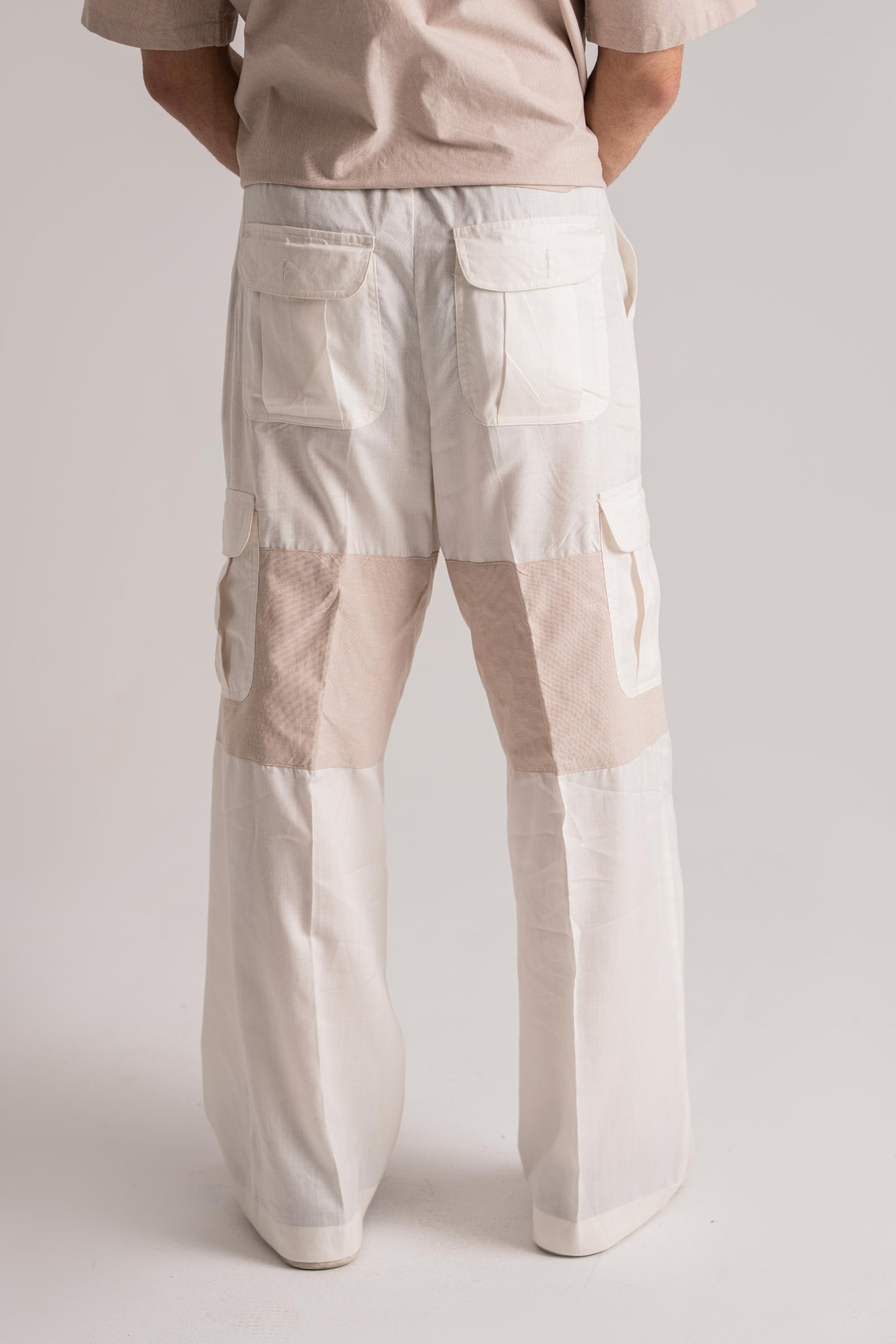 Beige Chambray Shirt & White Cotton Poplin Cargo Trouser Co-ord Set