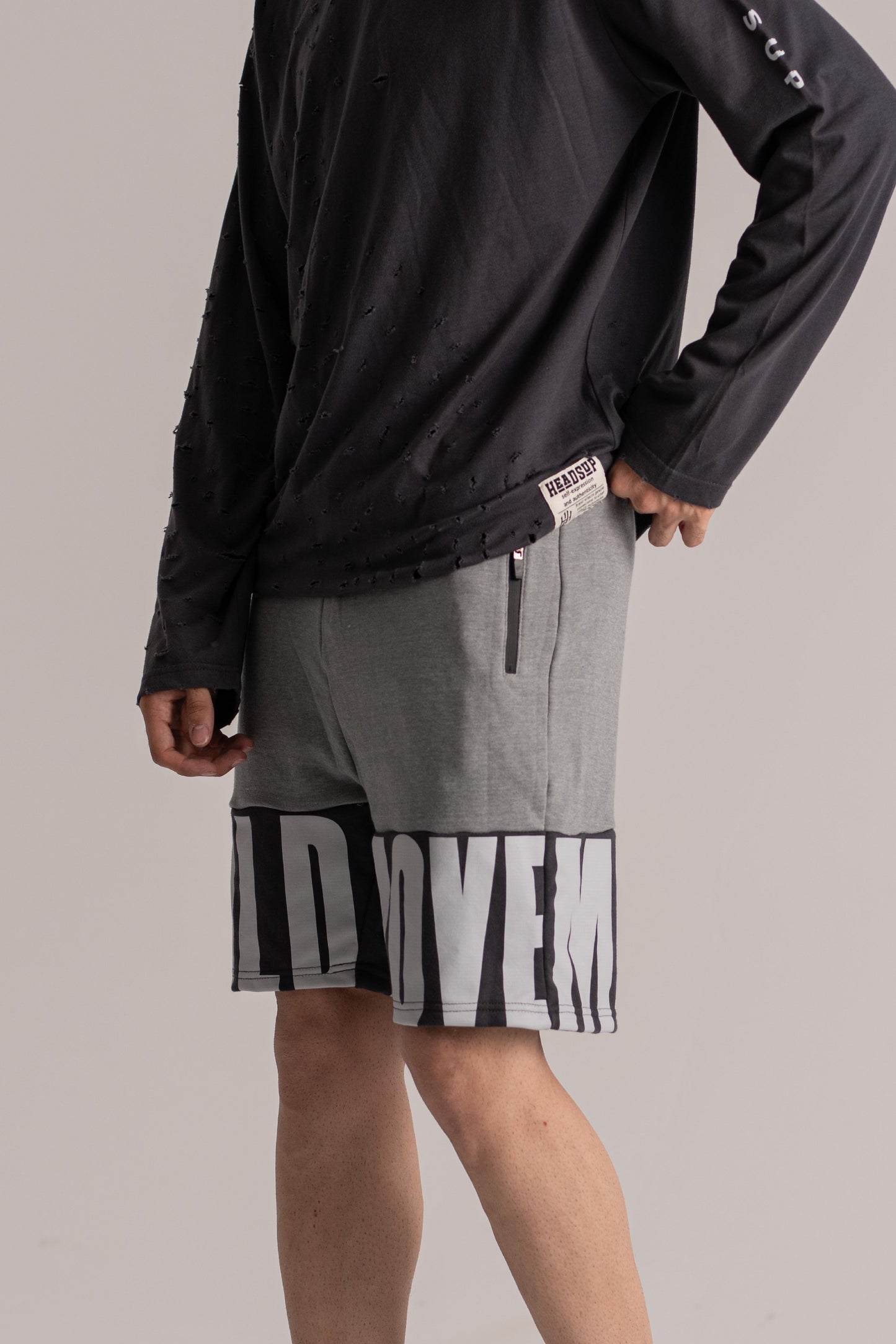 Grey Printed Cotton Shorts