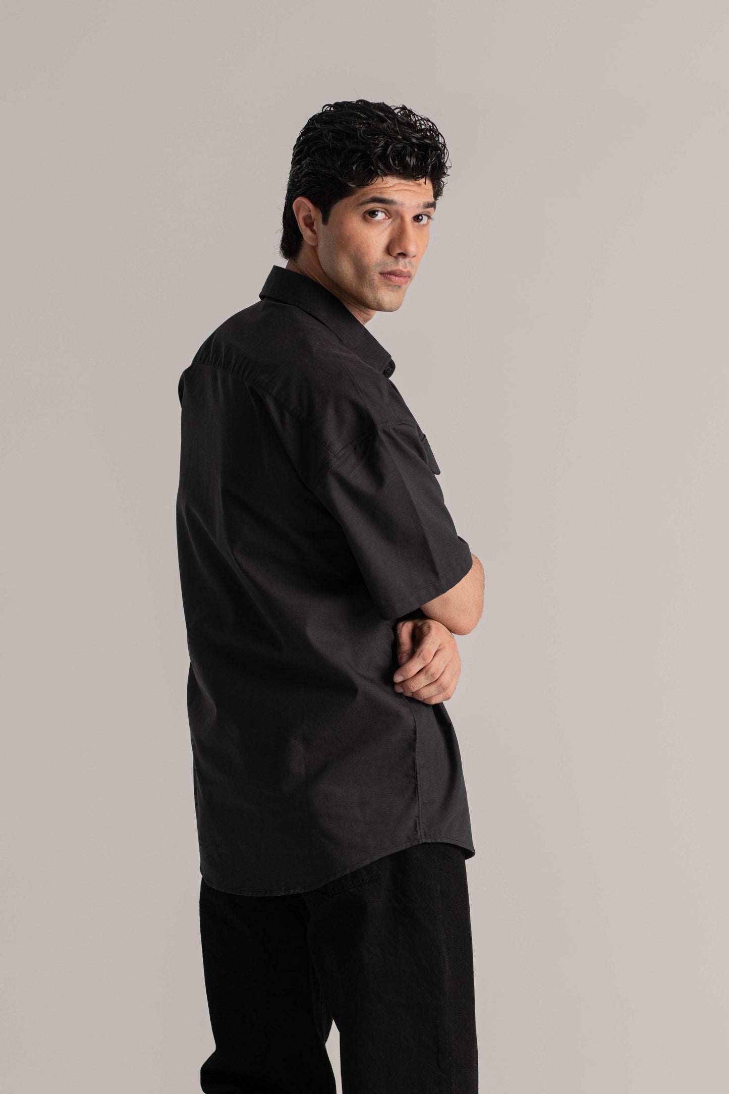 Black Relax Fit Half Sleeve Shirt
