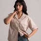 Beige Chambray Loose Half Sleeve Shirt