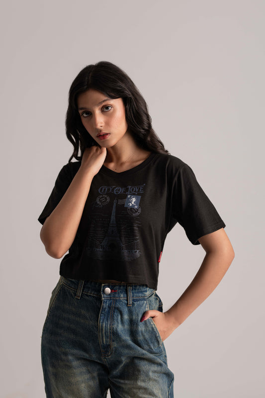 Black Graphic Crop Top