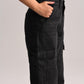 Black Cotton Denim Cargo Pants