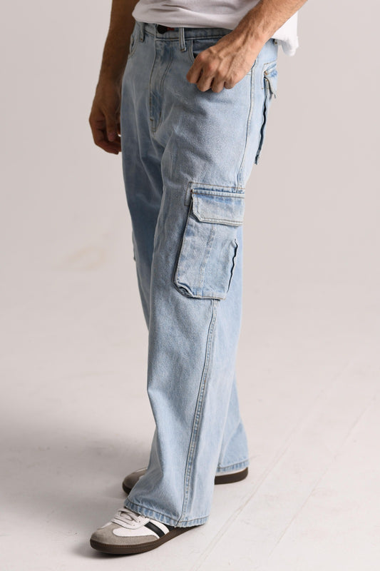Ice Blue Denim Cargo Pant