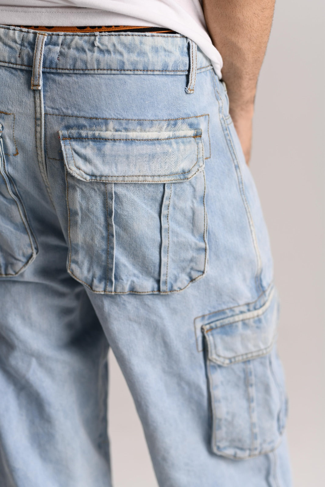 Ice Blue Denim Cargo Pant
