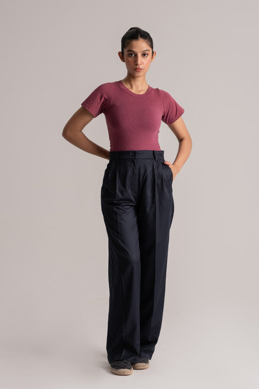 Deep Blue High-Waisted Loose Pants