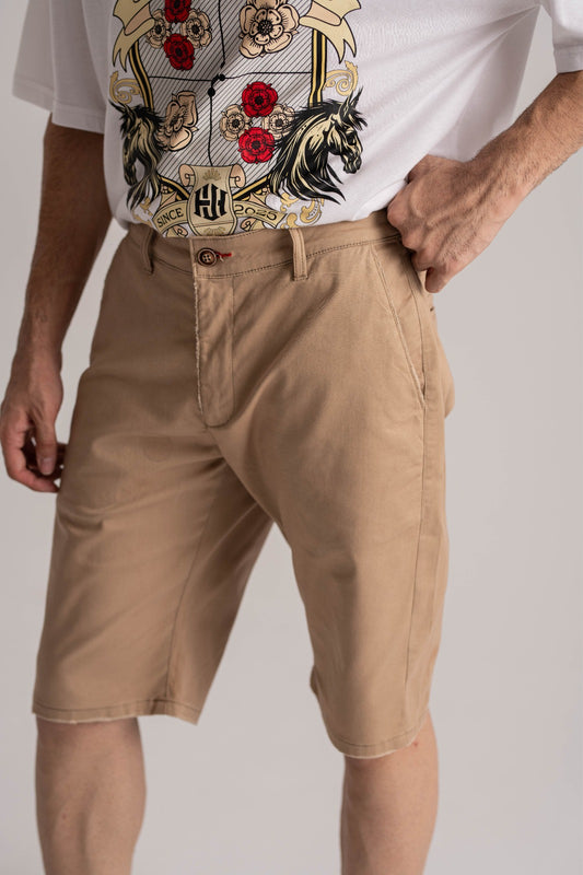 Beige Cotton Twill Shorts