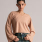 Beige Full Sleeve V-Neck Crop Top