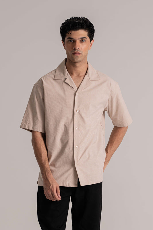 Beige Chambray Half Sleeve Shirt