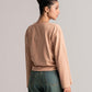 Beige Full Sleeve V-Neck Crop Top