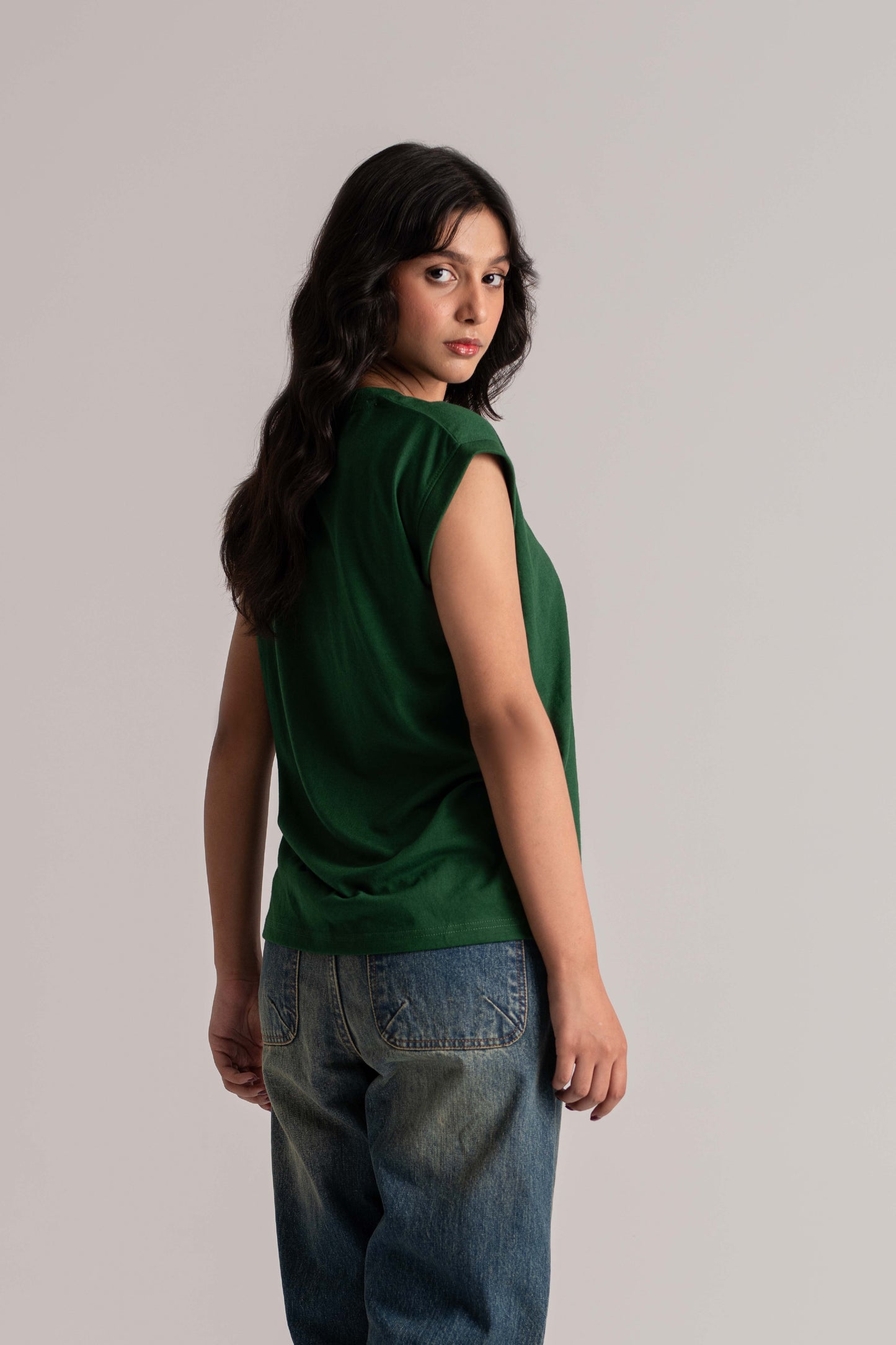 Green Basic V-Neck T-Shirt