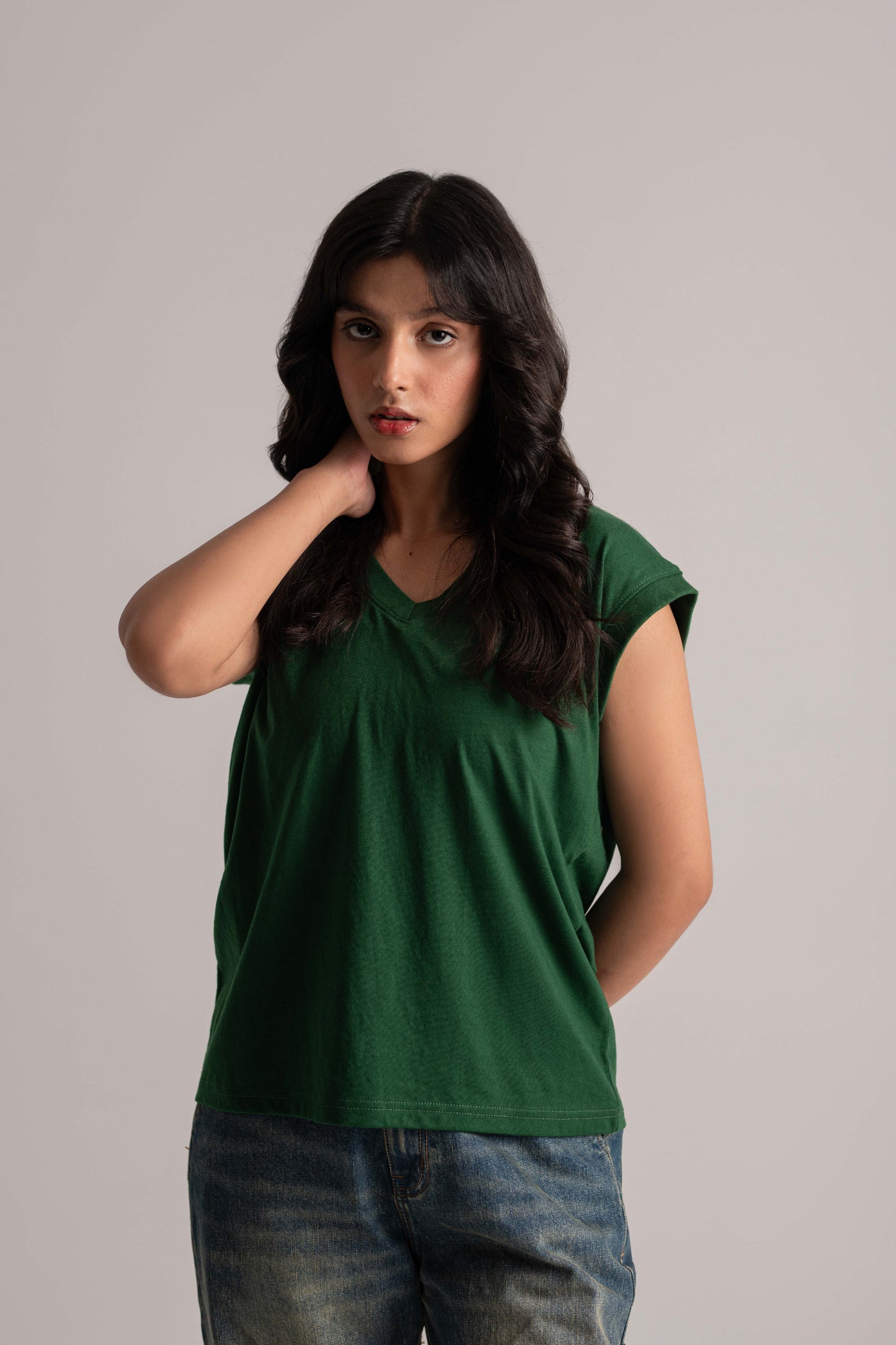 Green Basic V-Neck T-Shirt