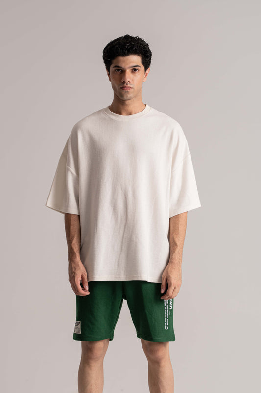 White Round Neck Oversized Thermal T-Shirt