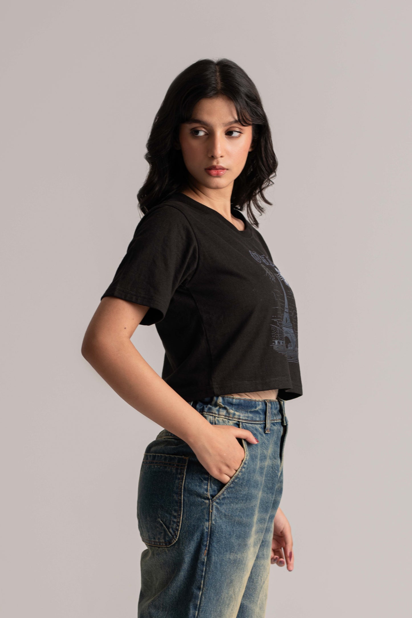 Black Graphic Crop Top