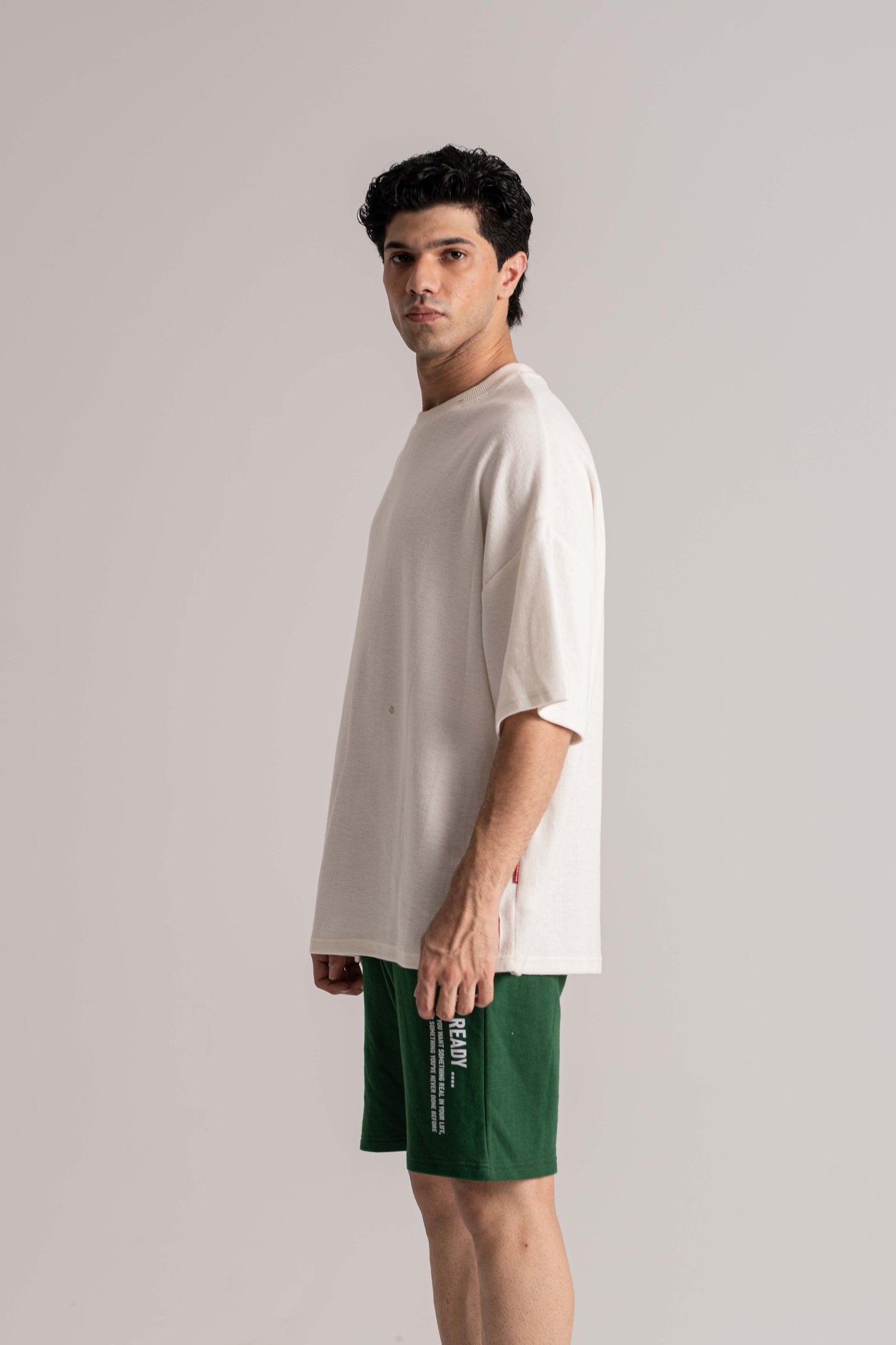 White Round Neck Oversized Thermal T-Shirt