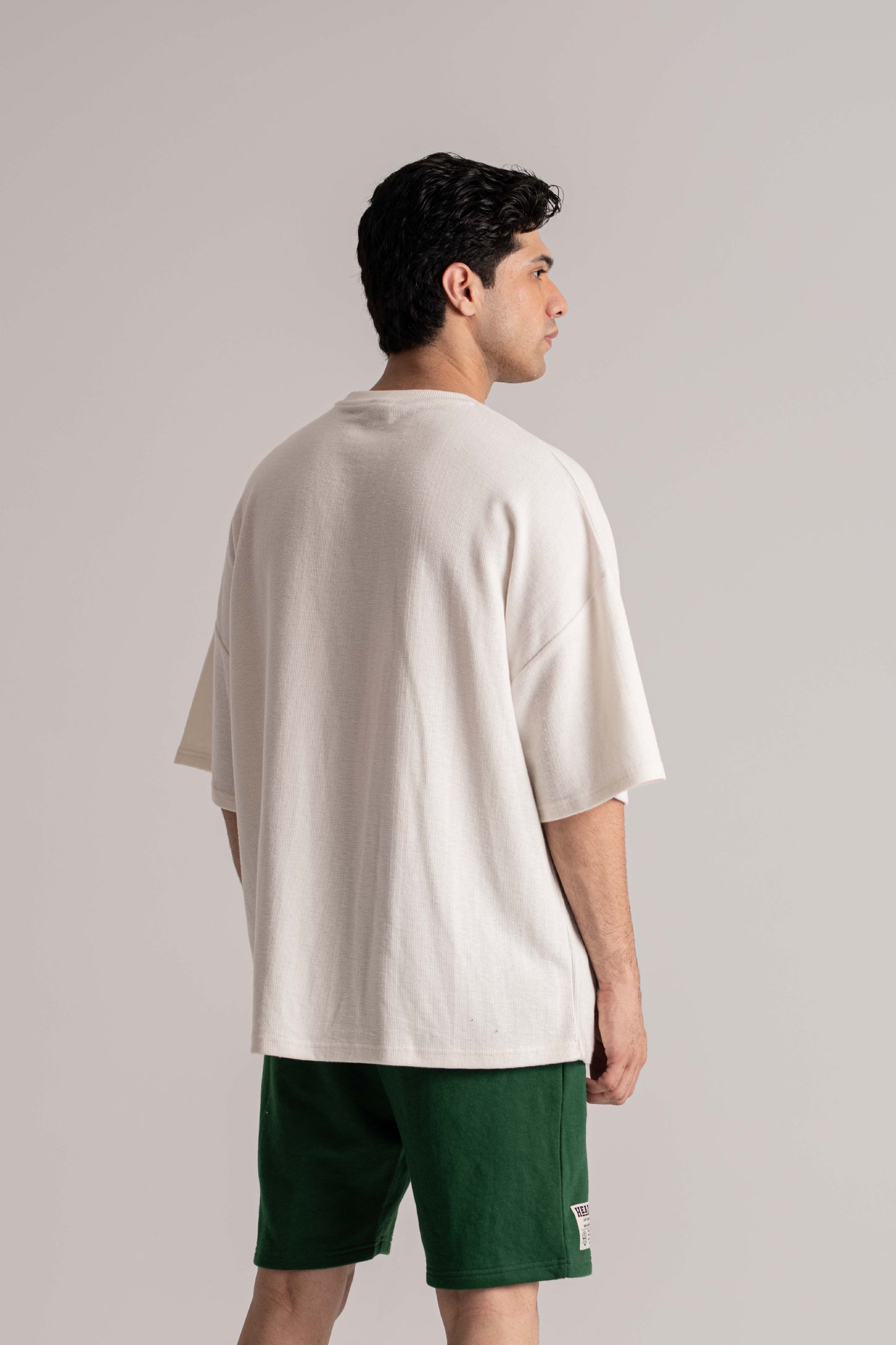 White Round Neck Oversized Thermal T-Shirt