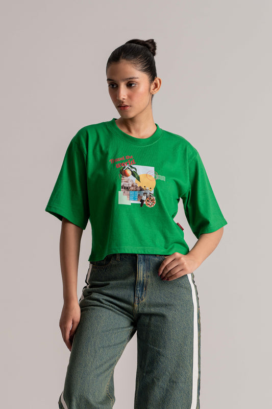 Green Cotton Jersey Crop Top