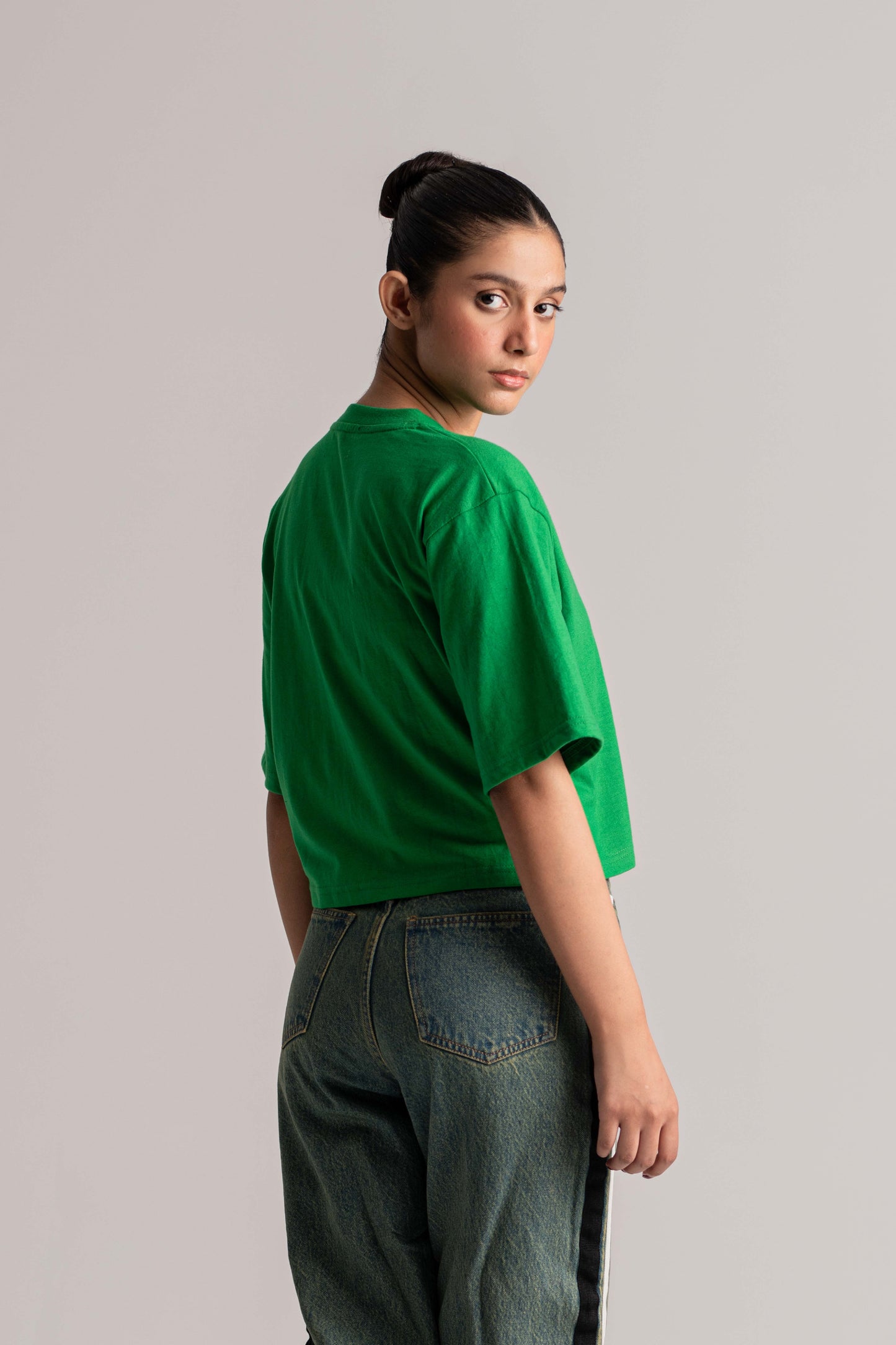Green Cotton Jersey Crop Top
