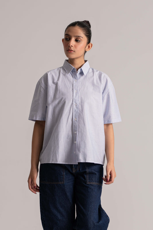 Light Blue Cotton Chambray Crop Top