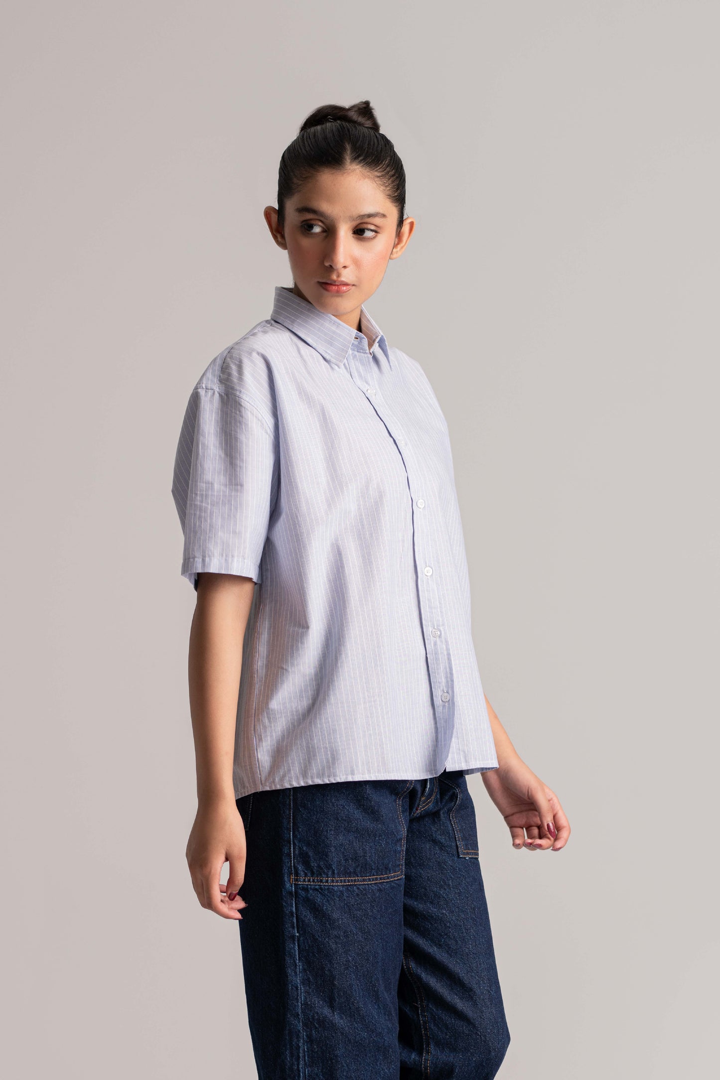 Light Blue Cotton Chambray Crop Top