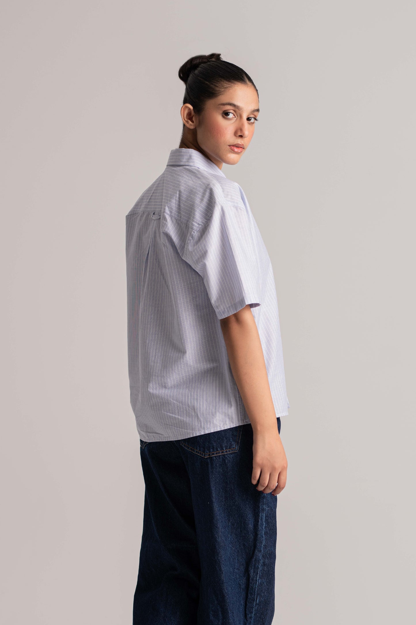 Light Blue Cotton Chambray Crop Top