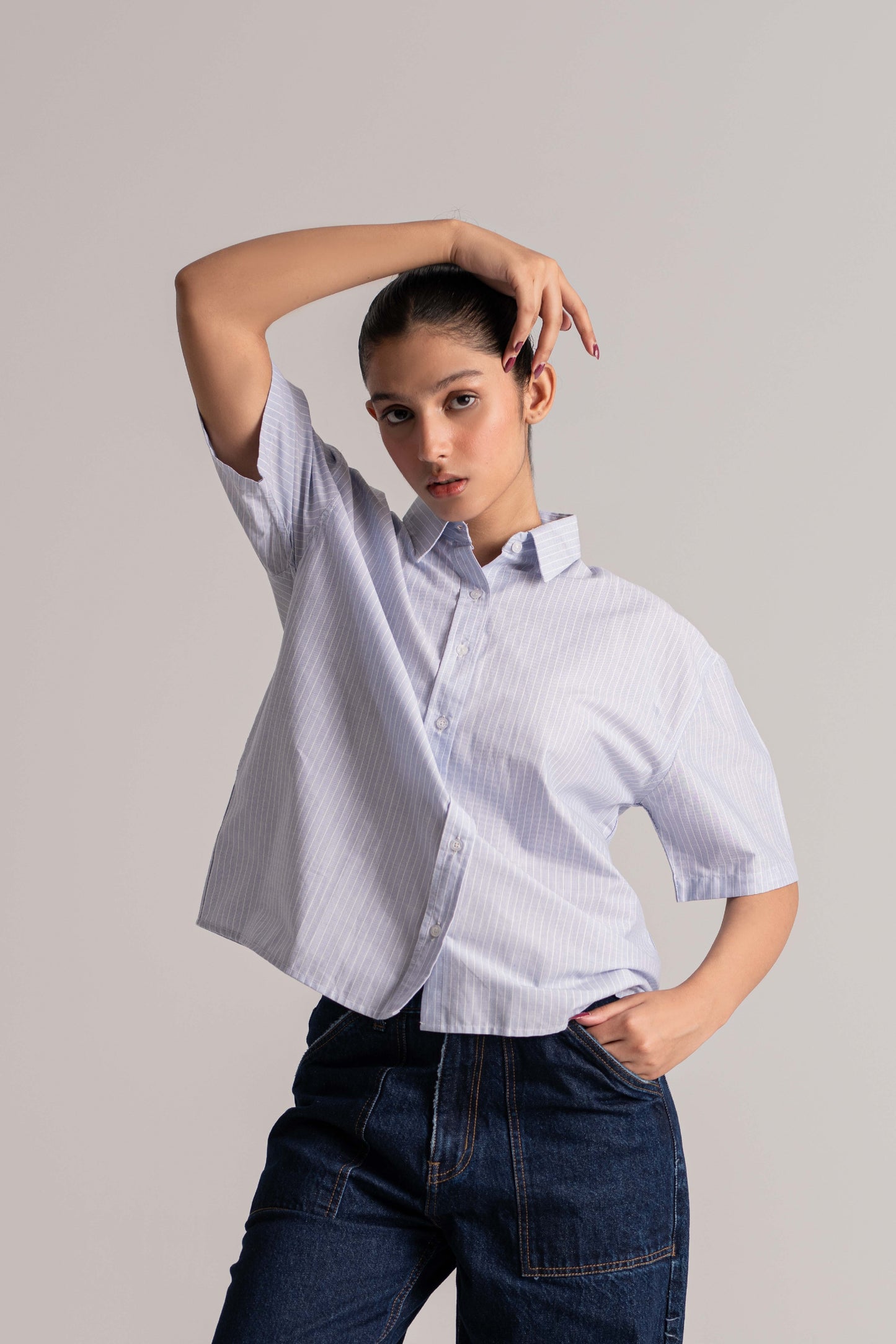 Light Blue Cotton Chambray Crop Top