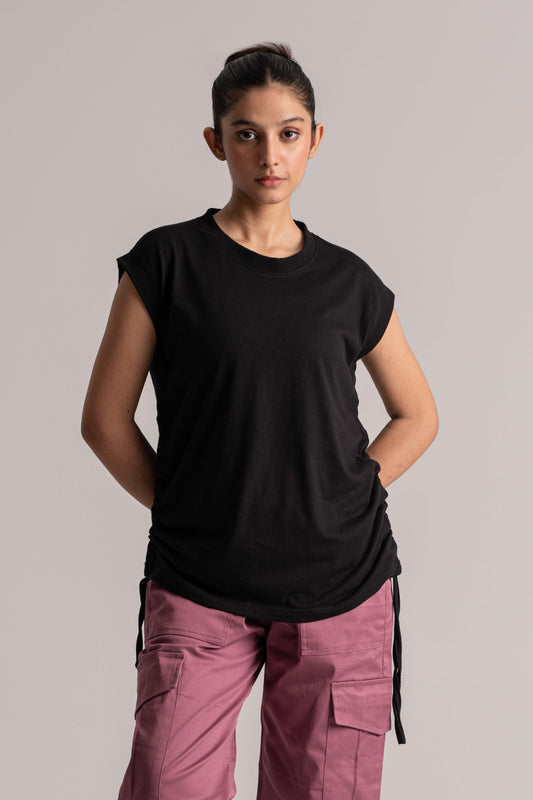 Black Cotton Jersey Top