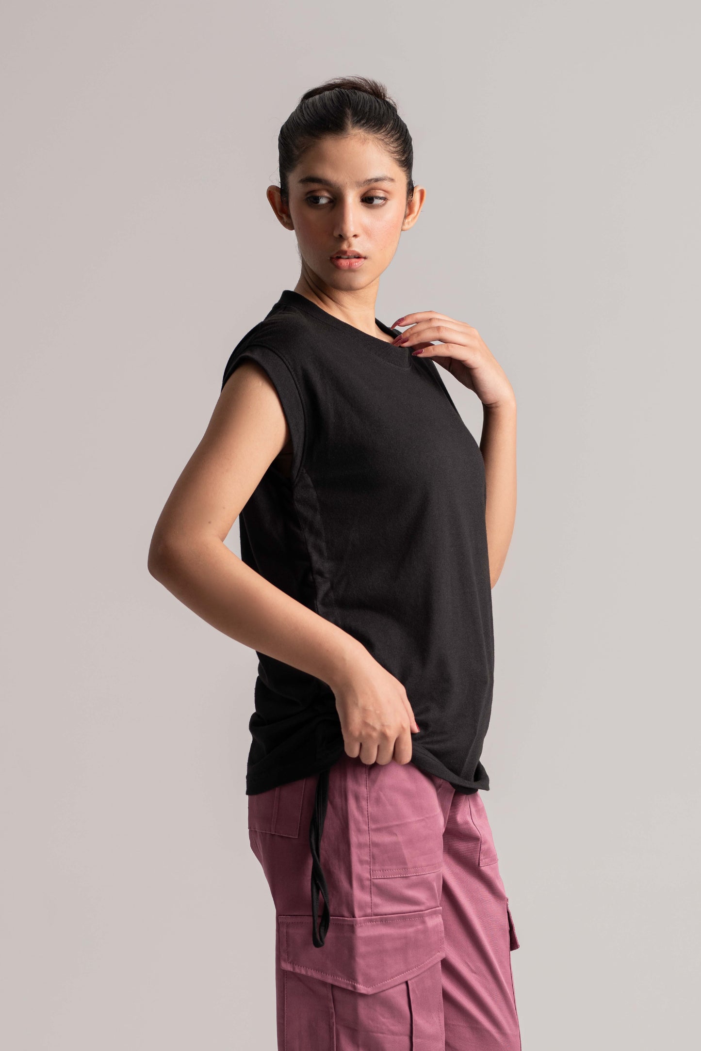 Black Cotton Jersey Top