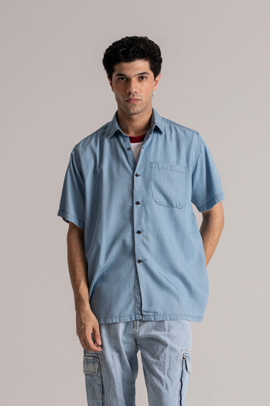 Blue Short Sleeve Denim Shirt