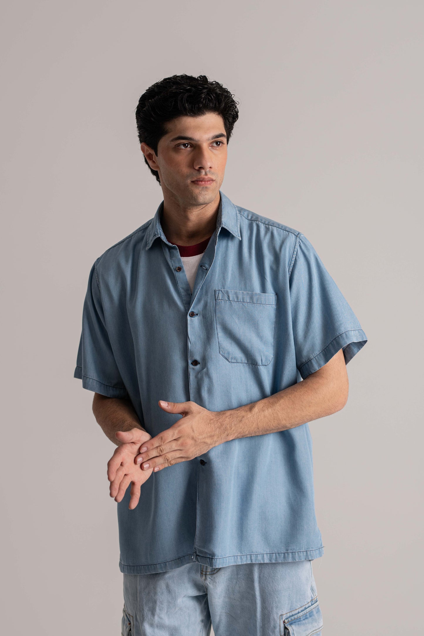 Blue Short Sleeve Denim Shirt
