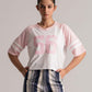 White and Pink Raglan Sleeve Crop Top