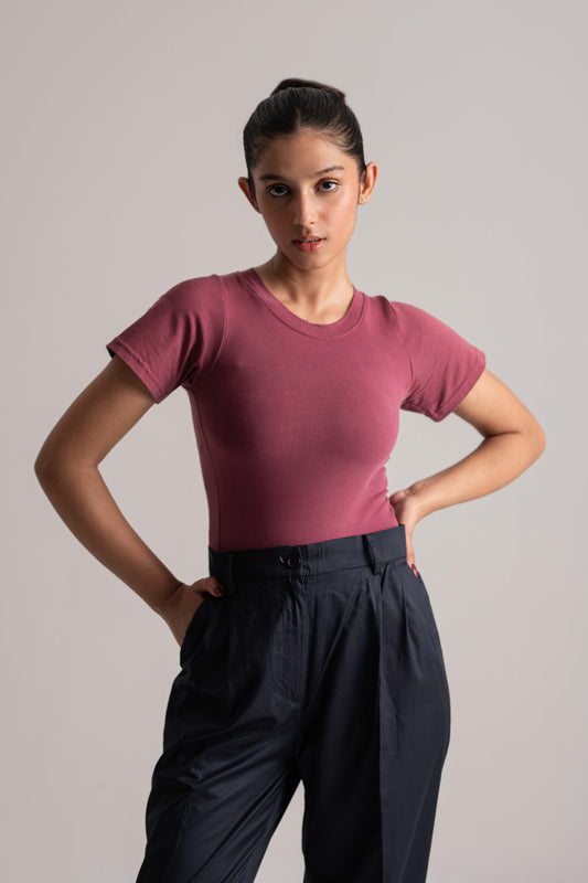 Red Plum Lycra Jersey Crop Top