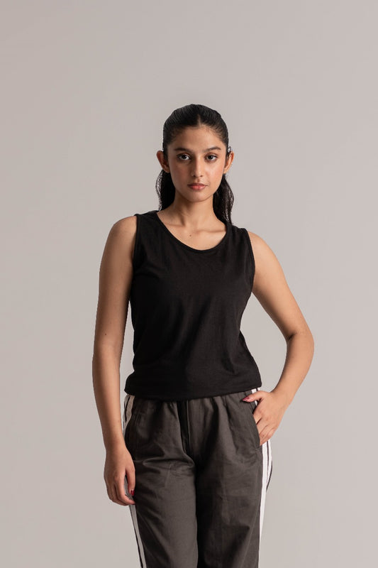 Black Cotton Tank Top