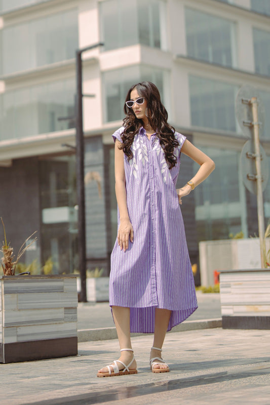 Blue Striped Cotton Button-Down Gown