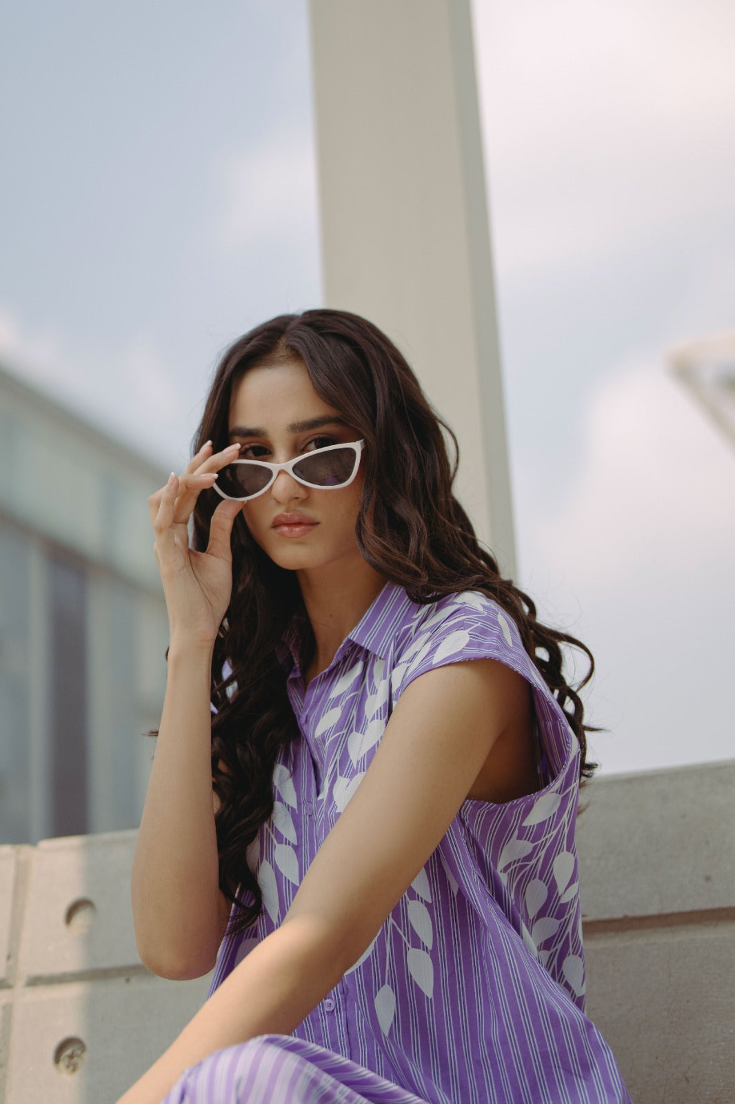 Blue Striped Cotton Button-Down Gown
