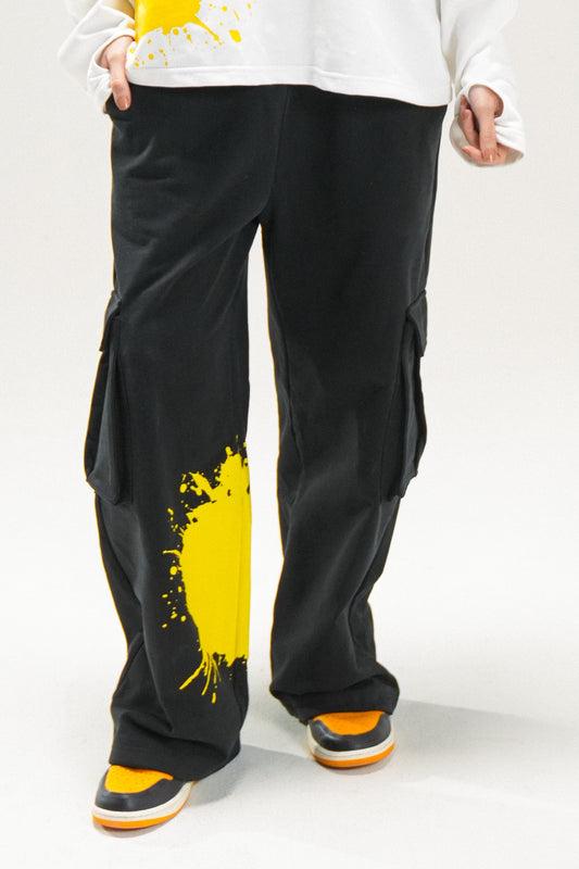 Wide-Leg Splatter Cargo Trousers