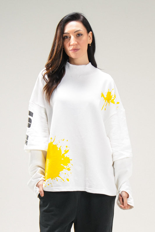 Oversized Splatter Mock-Neck Top